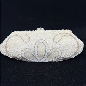 Vintage Belgium Cream Beaded Evening Clutch